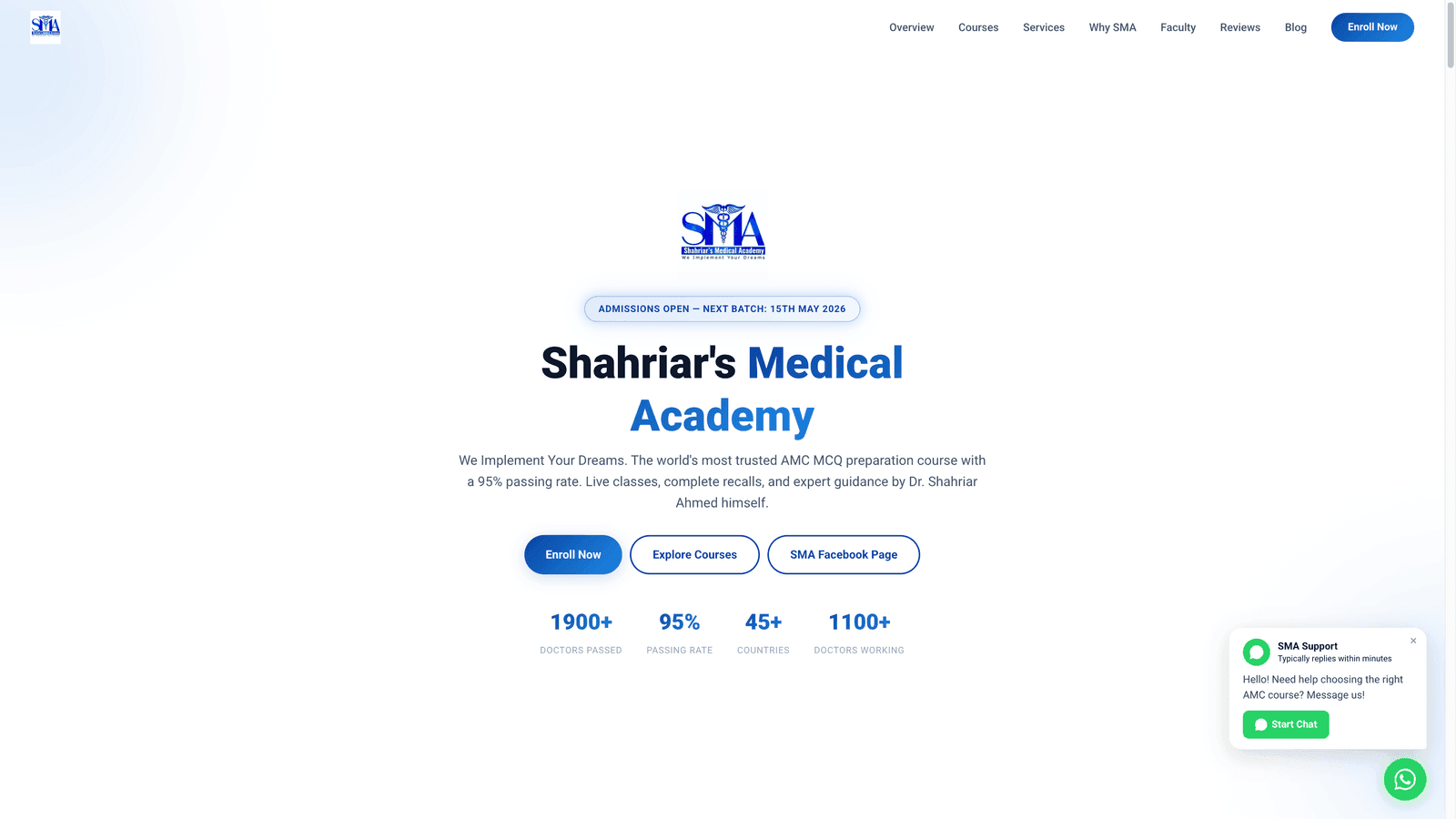 Shahriar's Medical Academy — live homepage screenshot