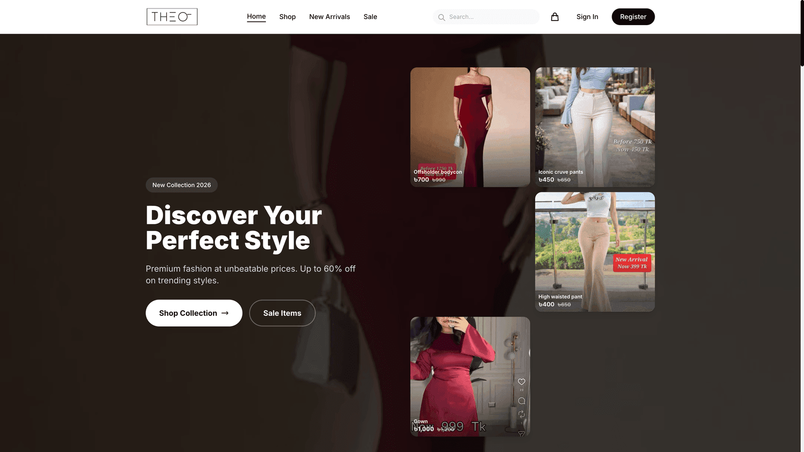 THEO Clothing — live homepage screenshot